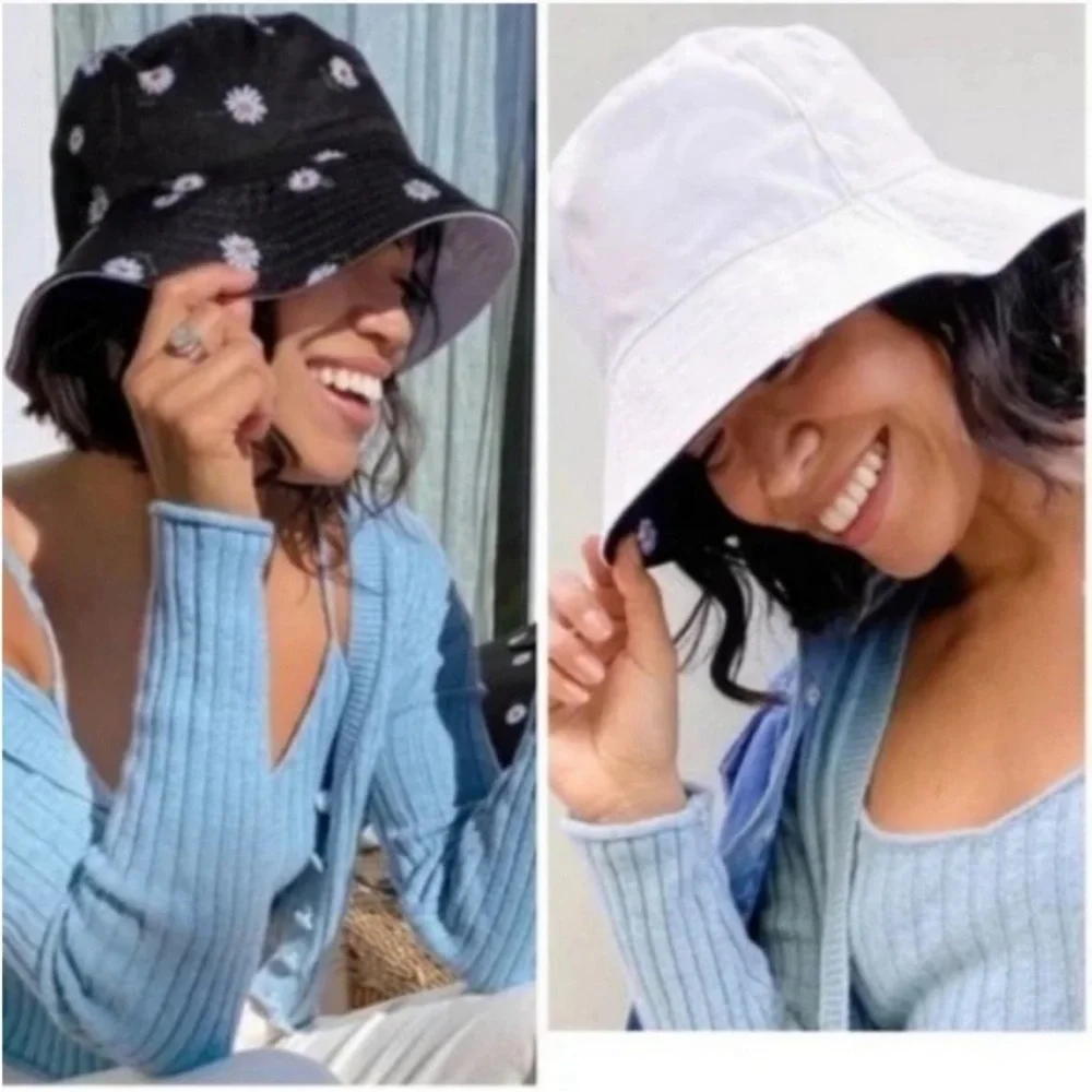 Alice + Olivia Reversible Bucket Floral Hat Black White Boho Festival Chic NEW